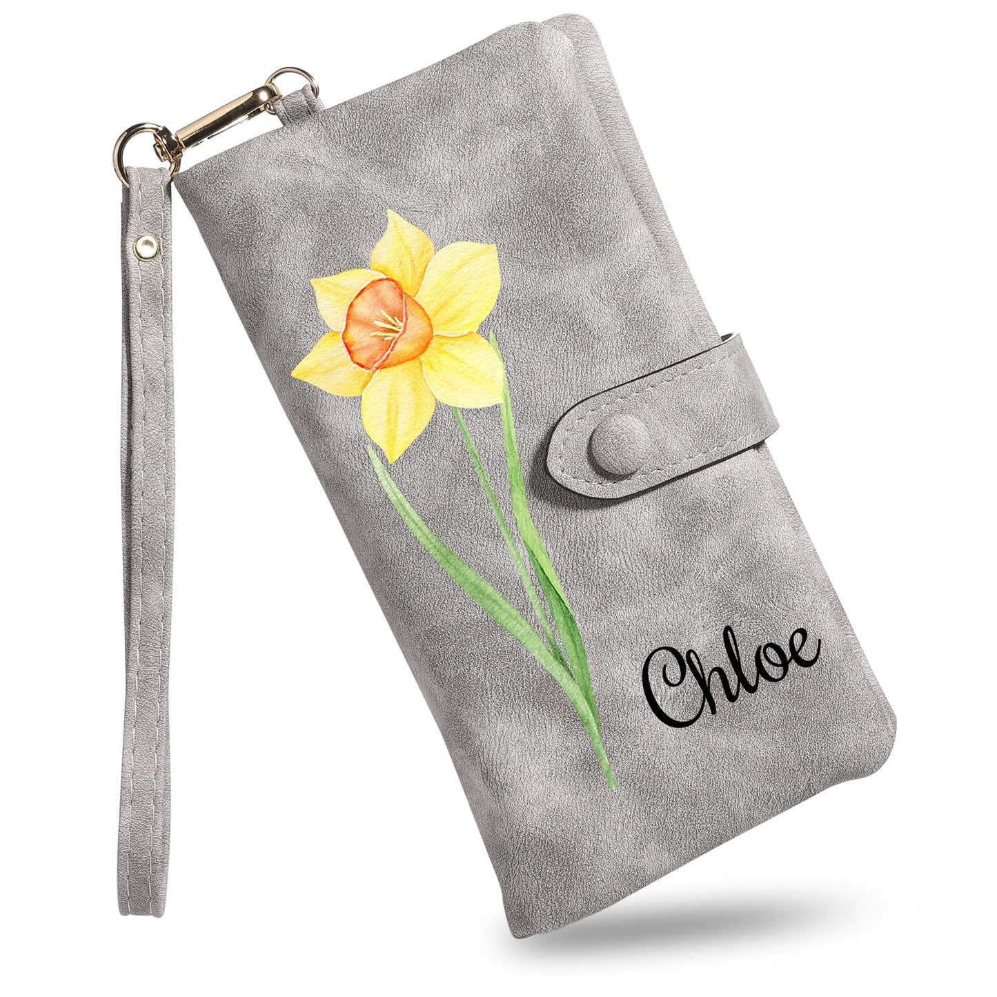 HOTMMXX Personalized Floral Wallet for Women PU Leather Wallet Wristlet with Birth Flower and Name Large Capacity Floral Purse Birthday Gifts for Mom Wife Girlfriend (A1)