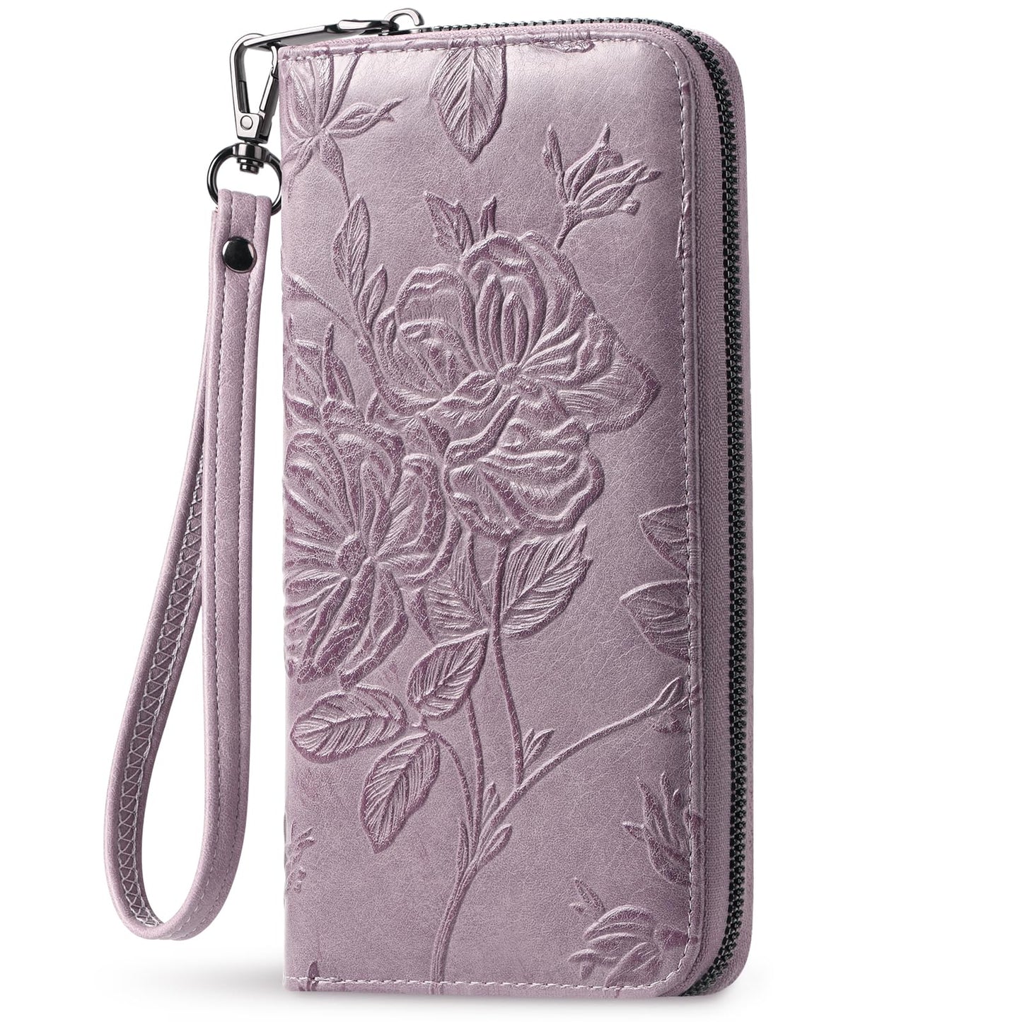 HOTWristlet Wallet for Women - Large Capacity RFID Leather Clutch | Premium vegan leather, rose embossed with a pen slot. Fits phones up to 6.9". 15 card slots & RFID. Ideal for travel & daily.