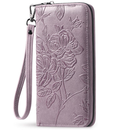 HOTWristlet Wallet for Women - Large Capacity RFID Leather Clutch | Premium vegan leather, rose embossed with a pen slot. Fits phones up to 6.9". 15 card slots & RFID. Ideal for travel & daily.