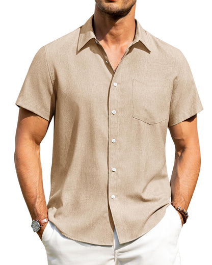HOTAlimens & Gentle Mens Linen Shirts Short Sleeve Button Down Shirts Wrinkle Free Casual Vacation Beach Summer Tops