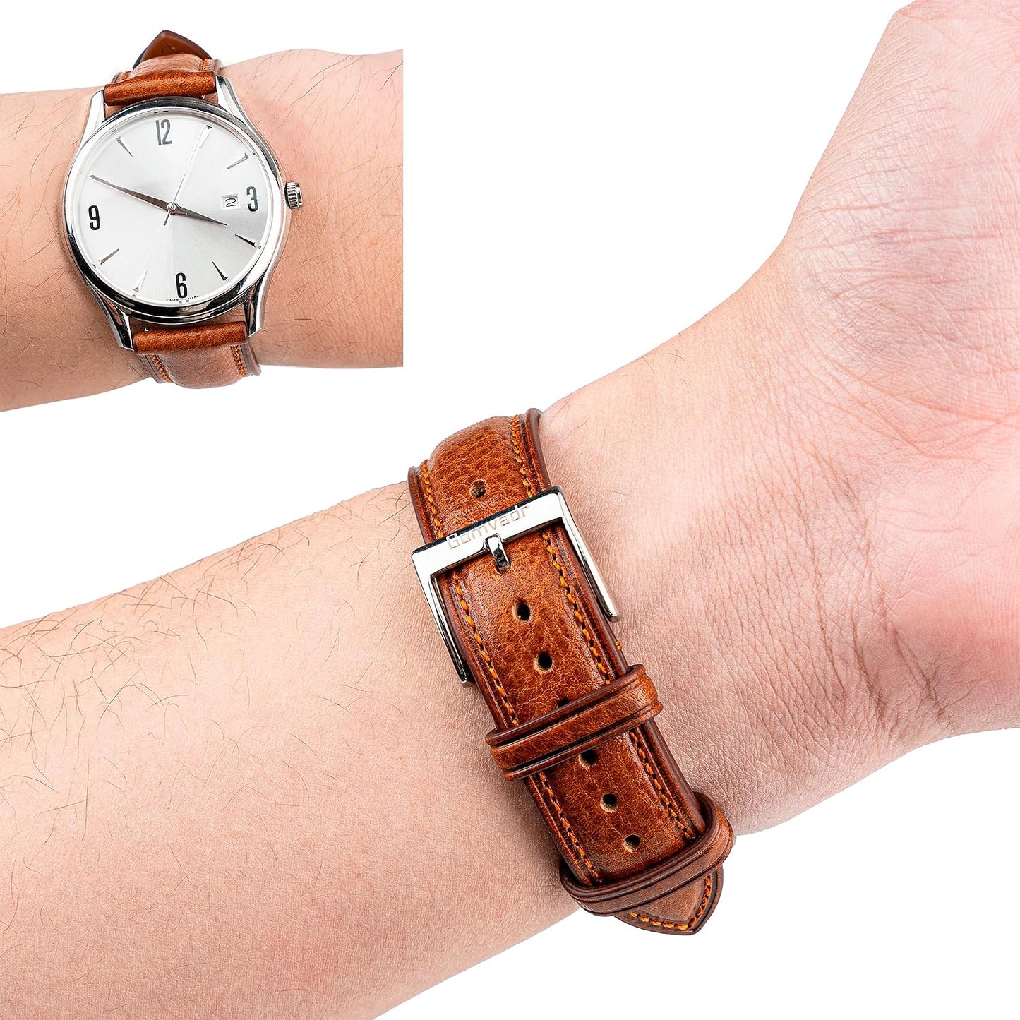 HOTItalian Leather Watch Band Tuscany Natural Vegetable-Tanned Top Grain Genuine Leather Strap,18mm 19mm 20mm 21mm 22mm XL XXL Quick Release Replacement Watch Bands for Men and Women Thick and Soft