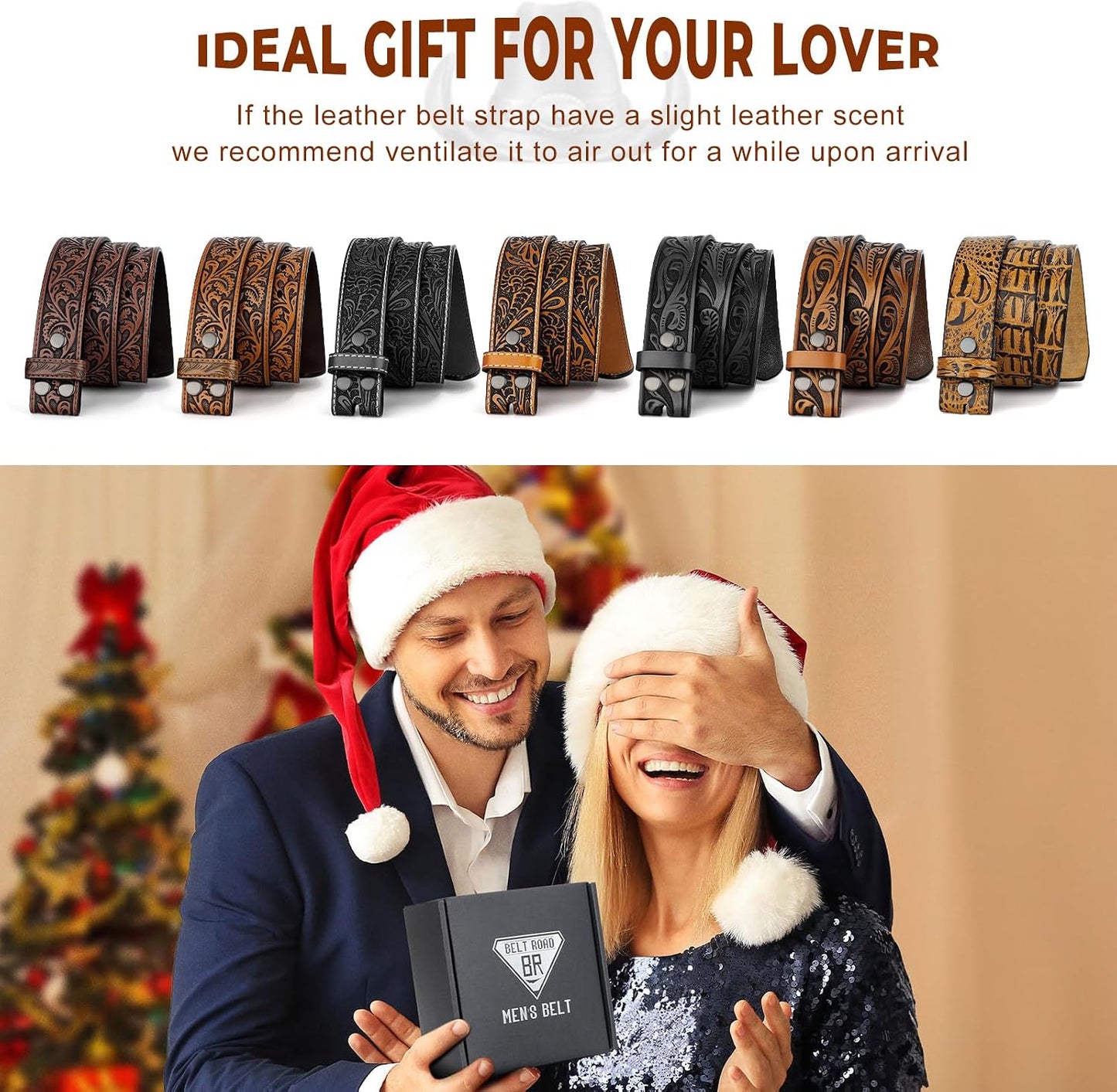 HOTBELTROAD Western Leather Belt Strap for Men Women Cowboy Cowgirl Leather Mens Belts for Jeans Birthday Christmas Belt Gifts