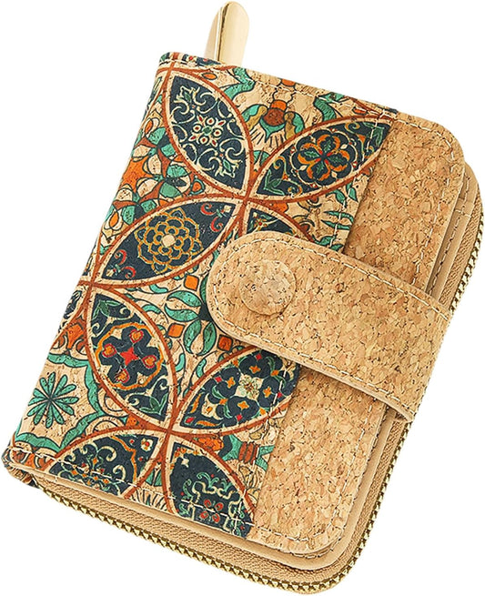 HOTCork Small Wallet for Women, Leather RFID Blocking Leather Purse for Ladies | Bifold Zipper Wallet with Credit Card Holder, ID Window for Female Teen