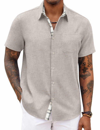 HOTCOOFANDY Men's Button Down Shirts Short Sleeve Casual Summer Beach Vacation Wedding Shirt with Pocket