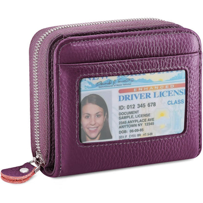 HOTGenuine Leather Wallet for Women & Men, RFID Blocking Bifold with ID Window and Multiple Card Pockets (Aa-Light pink)
