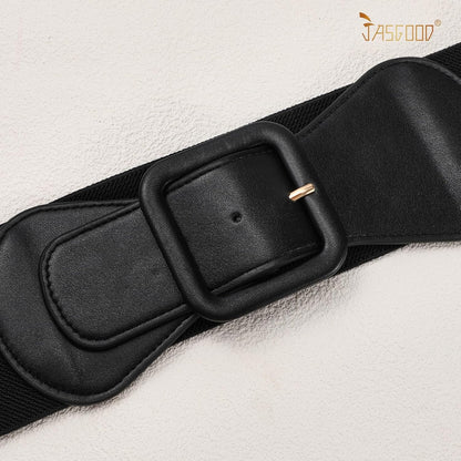 HOTJASGOOD Women Elastic Wide Belt Stretchy Vintage Waist Belt for Dress with Fashion Square Buckle