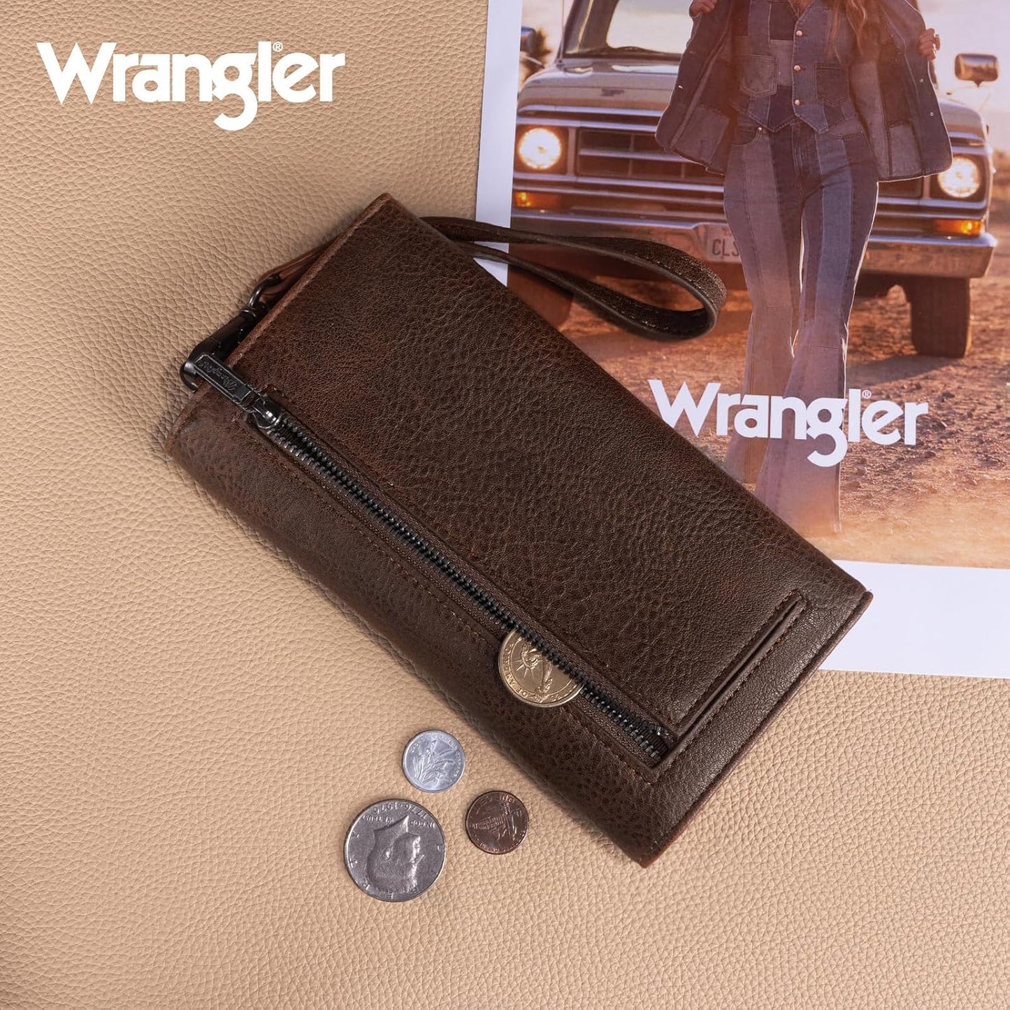 HOTMontana West X Wrangler Women's Wallets Large Wristlet for Woman Ladies Female Trifold Cash Wallet with Wrist Strap and Rfid Lining