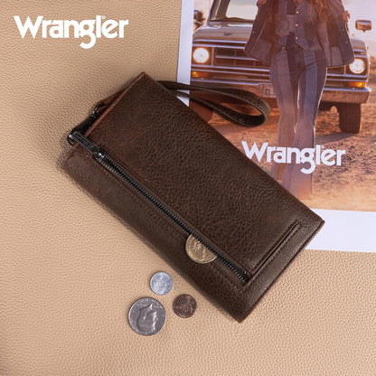HOTMontana West X Wrangler Women's Wallets Large Wristlet for Woman Ladies Female Trifold Cash Wallet with Wrist Strap and Rfid Lining