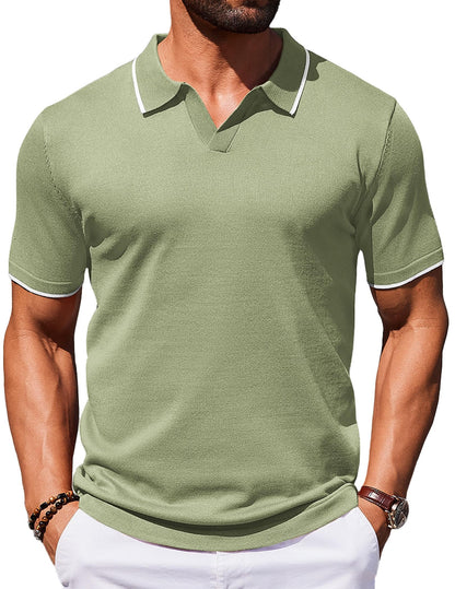 HOTCOOFANDY Mens Polo Shirts Short Sleeve Casual Knit Polo Shirt Vintage Golf T Shirts Old Money Tops