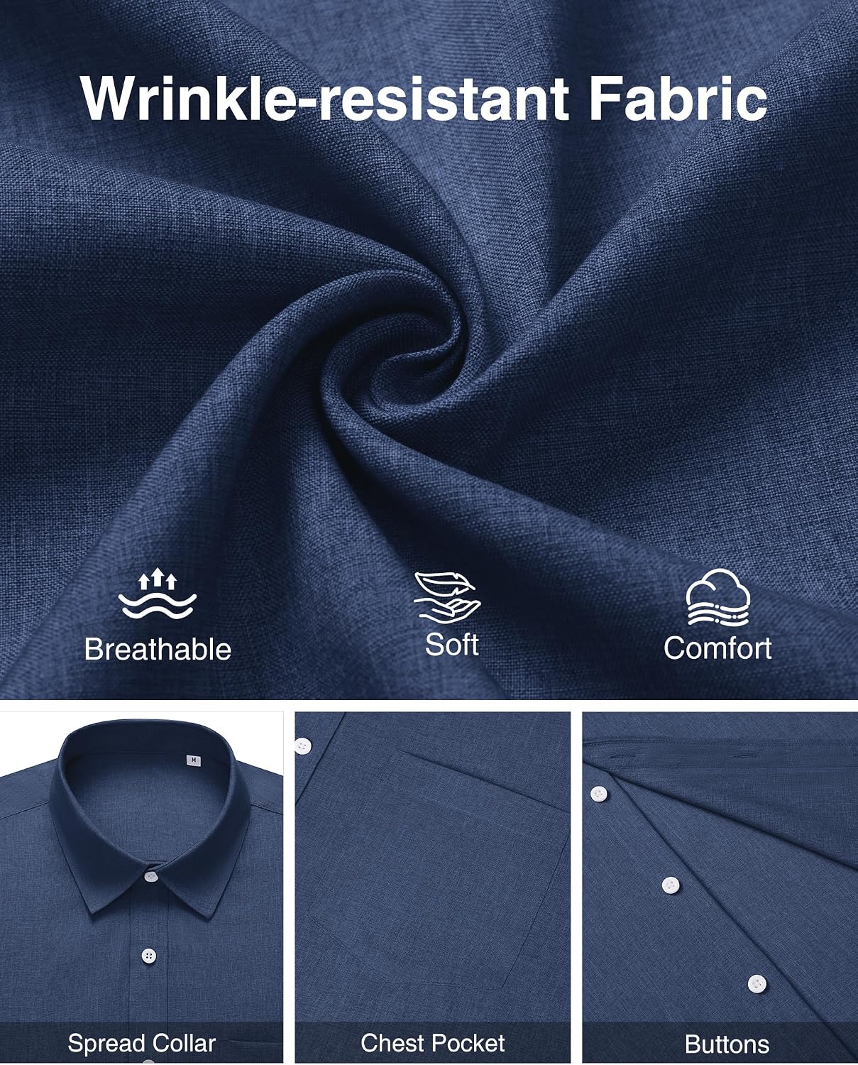 HOTMens Linen Shirt Short Sleeve Wrinkle Free Casual Untucked Button Down Shirts Beach Breathable Tops Summer