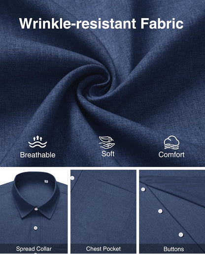 HOTMens Linen Shirt Short Sleeve Wrinkle Free Casual Untucked Button Down Shirts Beach Breathable Tops Summer