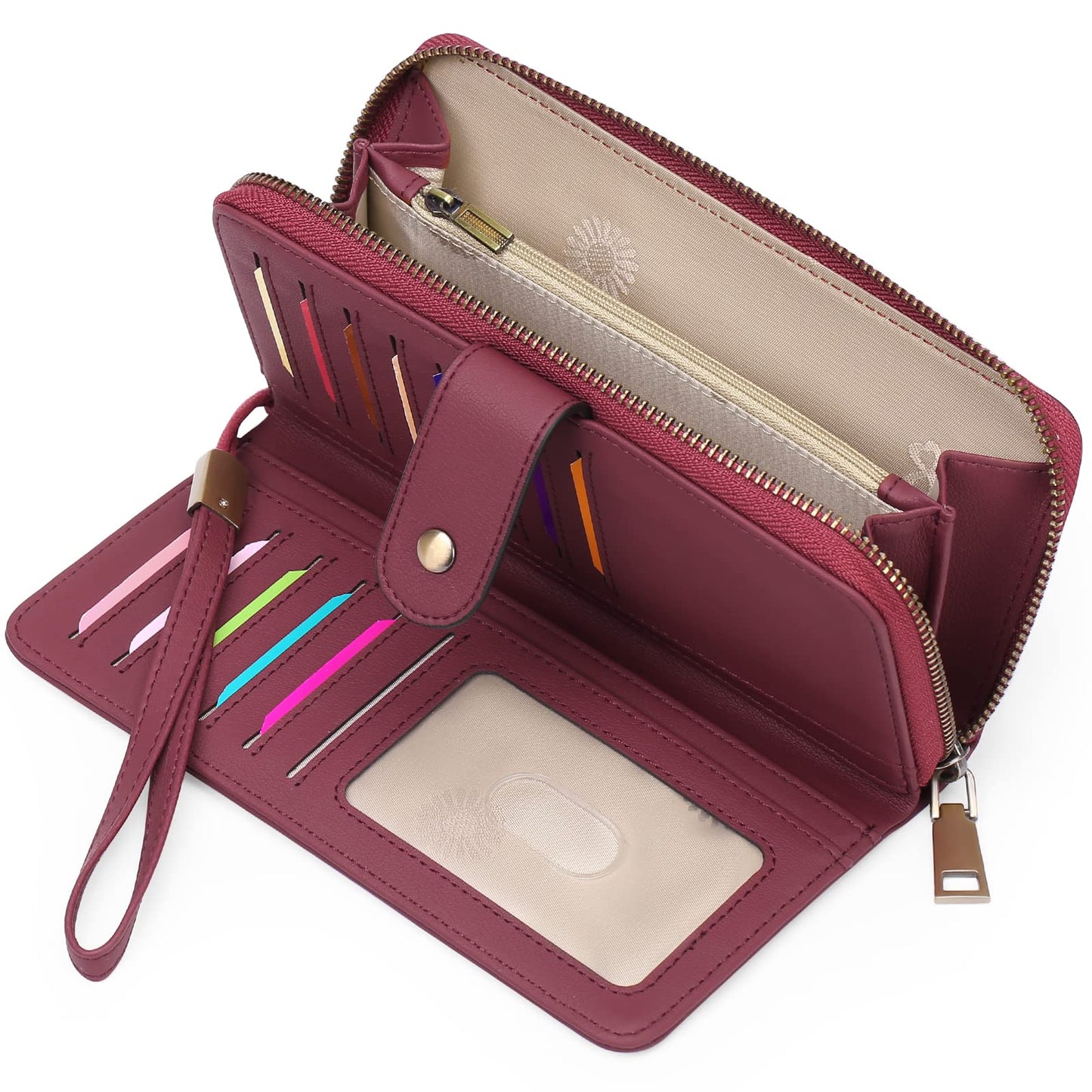 HOTGAEKEAO Wallet for Women Clutch RFID Blocking Wristlet Leather Purse Large Capacity Credit Card Holder with Grip Hand Strap