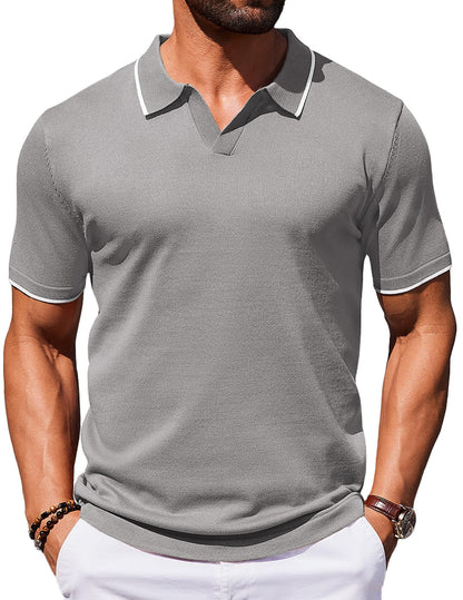 HOTCOOFANDY Mens Polo Shirts Short Sleeve Casual Knit Polo Shirt Vintage Golf T Shirts Old Money Tops