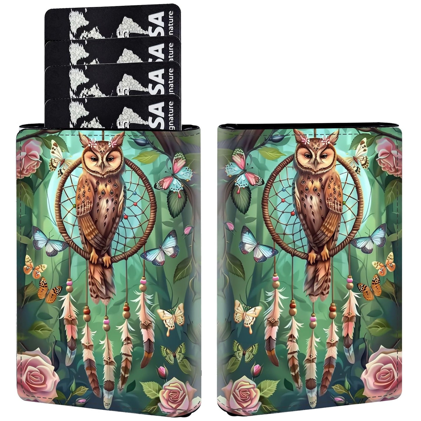 HOTPop Up Wallet Women Men with Money Slot,RFID Blocking Leather Minimalist Automatic Credit Card Holder Business Trifold Card Case-Cherry Blossoms
