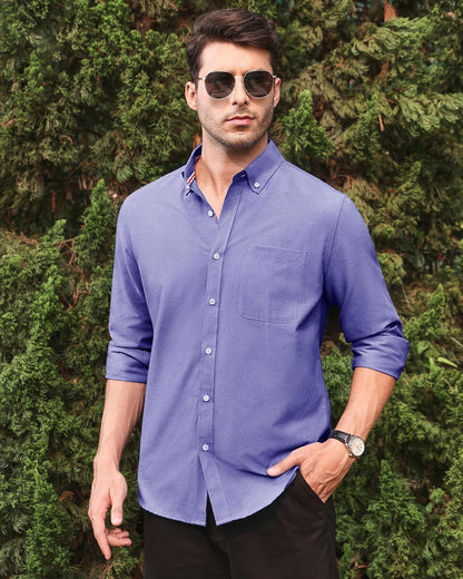 HOTAlimens & Gentle Mens Solid Oxford Shirt Long Sleeve Dress Shirt Work Casual Button Down Shirts with Pocket
