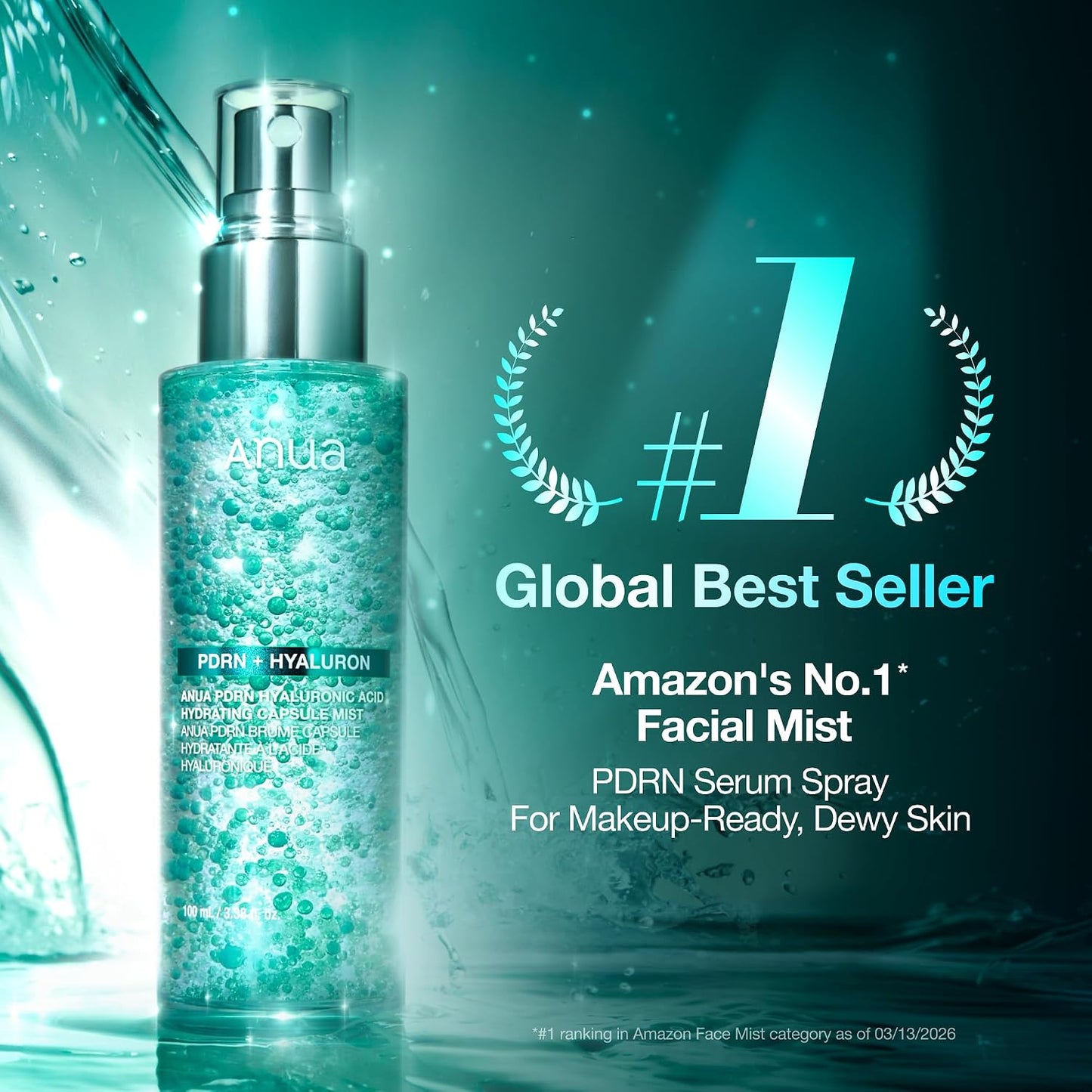 HOTAnua PDRN Collagen Glow Facial Serum Spray, Hydrating Face Mist, Hyaluronic Acid, dewy glass finish, All Skin Types, Instant Plumping Hydration, Firming Care, Korean Skincare, 3.38 fl oz