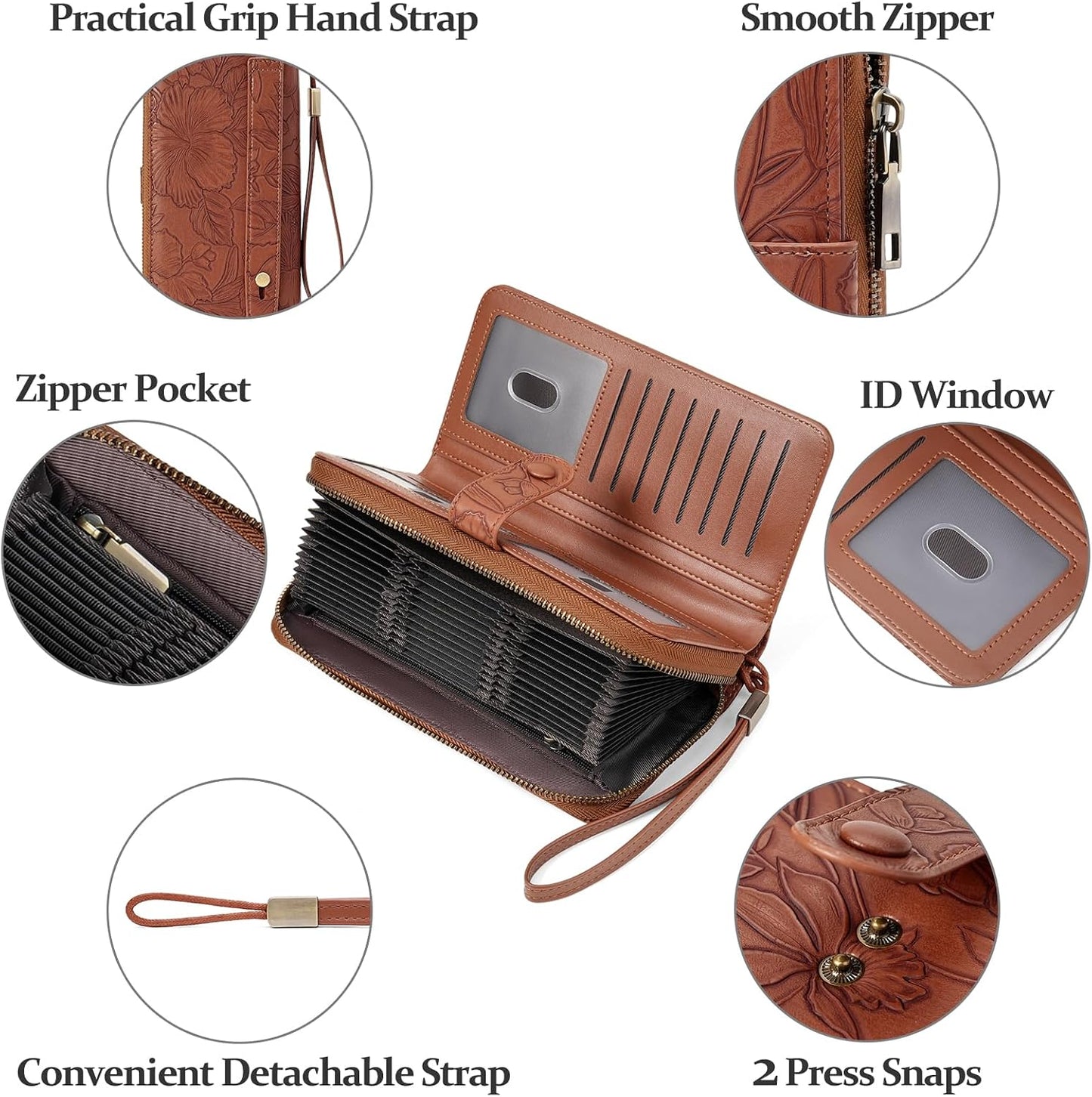 HOTSENDEFN Women's Credit Card Holder RFID Blocking Zip Around Leather Wallet Large Capacity Long Purse with Wristlet