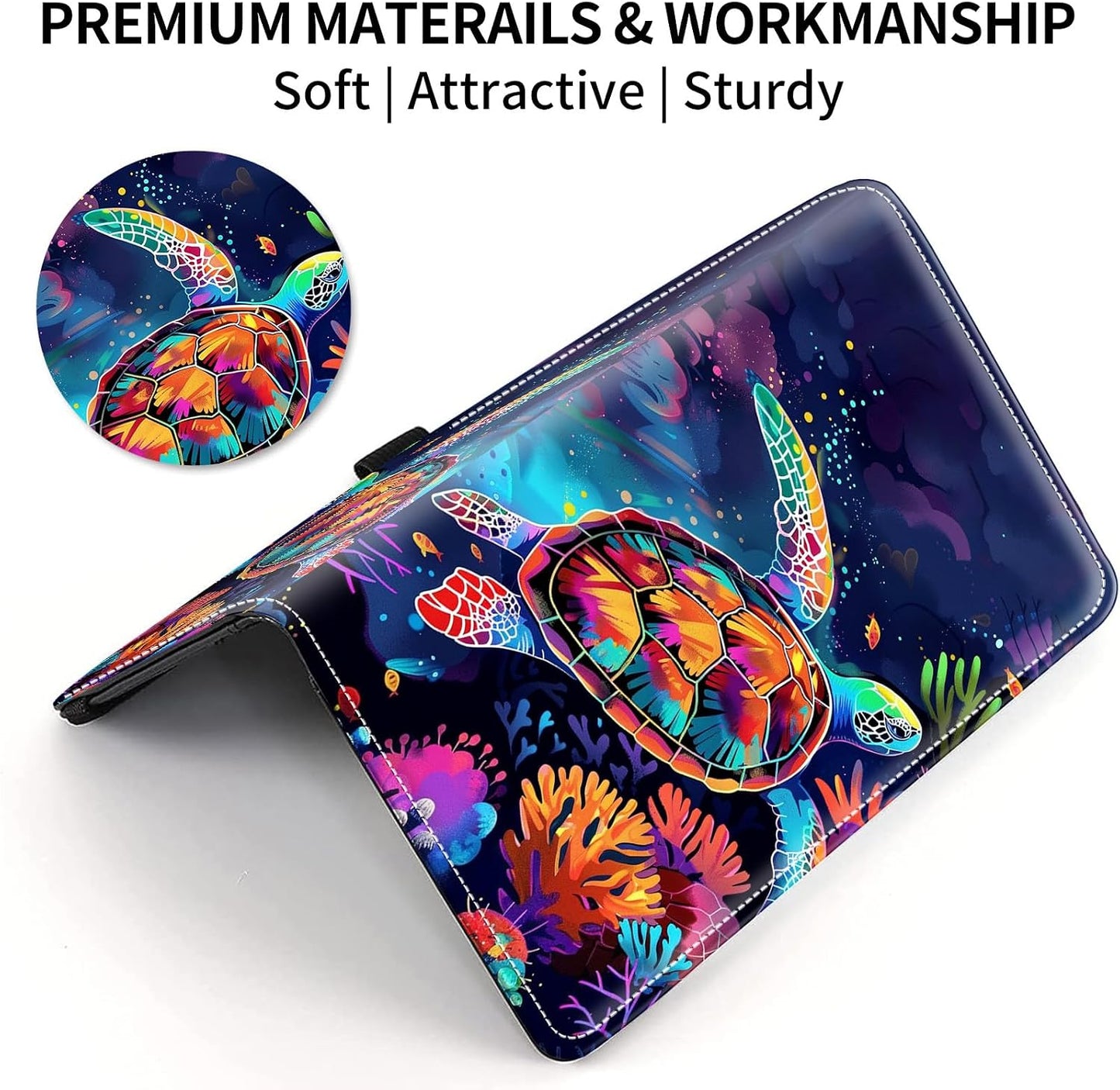 HOTLeather Checkbook Covers for Personal Checkbook Check book Holder Cover Wallets for Women Men,RFID-Blocking Slim Checkbook Cover for Duplicate Checks with Elastic Strap,Colorful Turtle
