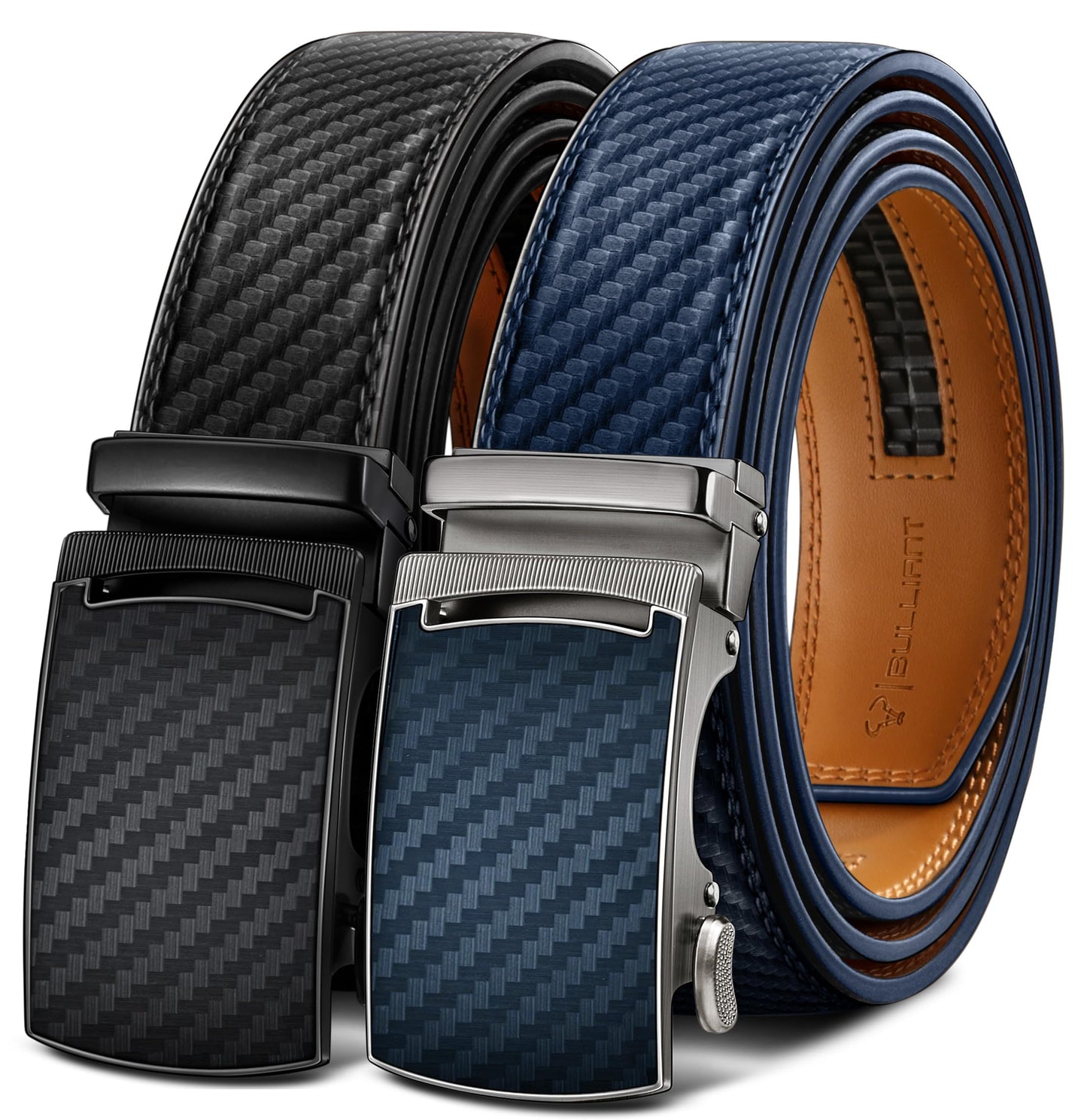 HOTBULLIANT Men's Ratchet Leather Belt Trimmable 2Pack 1 3/8"-Gift Boxed | Smooth Sliding | Precise Fit | Tailored Size | Holeless for Dress or Casual