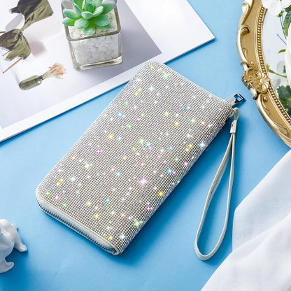 HOTMotiMind Silver Bling Gift Glitter Sparkly Wallet for Women Rhinestone/Pearl Wallet RFID Blocking Phone Purse Gifts for Mother's Day (Rhinestones)