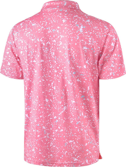 HOTObla Mens Golf Polo Shirts Short Sleeve Dry Fit Performance Moisture Wicking Casual Print Collared Golf Shirts for Men