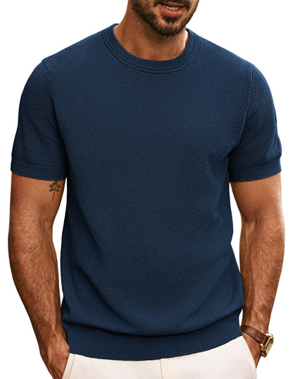 HOTPJ PAUL JONES Mens T Shirts Casual Knit Short Sleeve Tee | Crewneck, Textured Stretch T-Shirts, Lightweight, Comfortable, Breathable, Summer Clothing, Fashion, Classic, Vacation