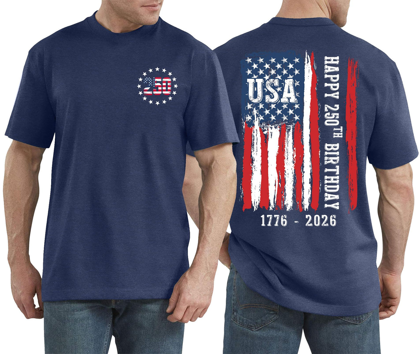 HOT250 Years American Flag Shirts for Men: 4th of July T Shirt 1776-2026 USA Patriotic Tee Tops