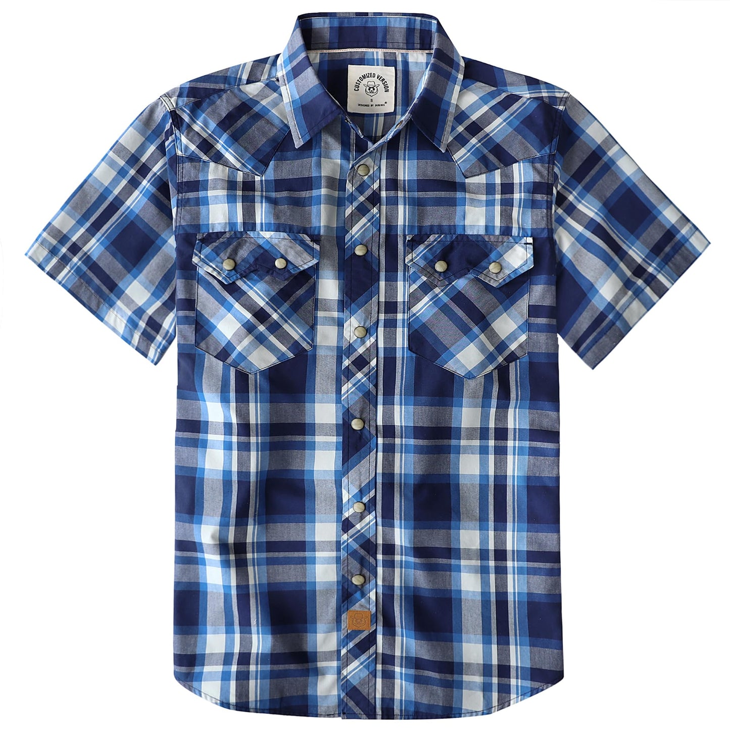 HOTDubinik® Pearl Snap Western Shirts for Men Short Sleeve Cowboy Men's Casual Shirt with 2 Sawtooth Pocket Vintage