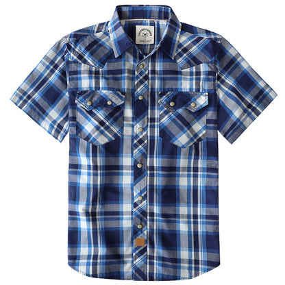 HOTDubinik® Pearl Snap Western Shirts for Men Short Sleeve Cowboy Men's Casual Shirt with 2 Sawtooth Pocket Vintage