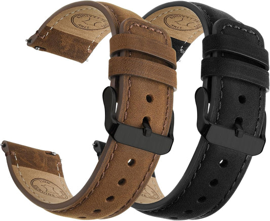 HOTFullmosa 22mm Quick Release Leather Watch Bands for Garmin Samsung Galaxy | 2 Pack Straps for Vivoactive 4(45mm), Venu 4 (45mm)/3/2 (45mm), Samsung Galaxy 46mm, Saddle Brown+Black/Black+Black