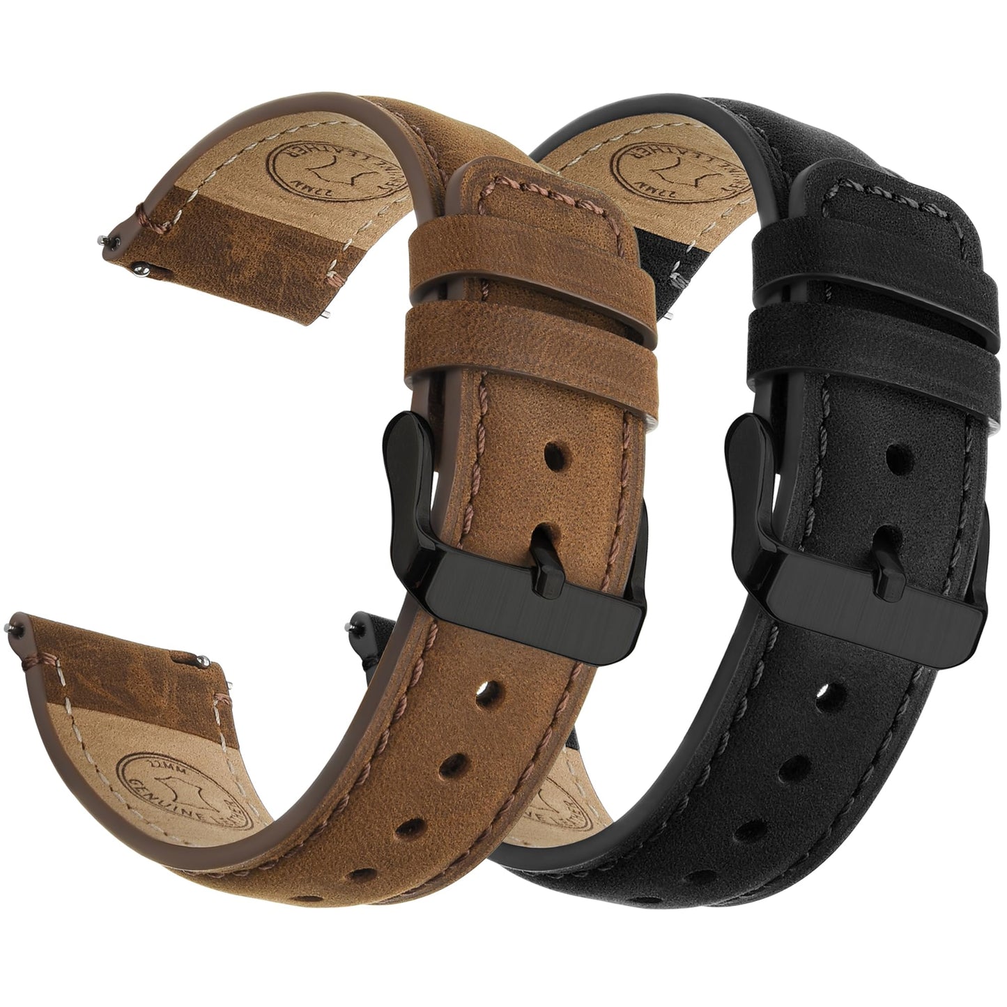 HOTFullmosa 22mm Quick Release Leather Watch Bands for Garmin Samsung Galaxy | 2 Pack Straps for Vivoactive 4(45mm), Venu 4 (45mm)/3/2 (45mm), Samsung Galaxy 46mm, Saddle Brown+Silver/Black+Silver