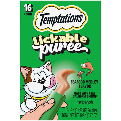 HOTTemptations Creamy Puree Cat Treats, Beef, Chicken, Salmon & Tuna, 48 Count | Beef, Salmon, Chicken & Tuna, under 15 cal/tube, no added sugar or fillers, senior-friendly, meal topper or hand-feed