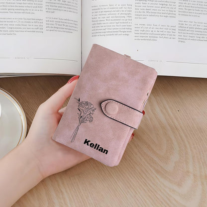HOTPersonalized Wallets for Women - Custom Birth Flower and Name, Leather Ladies Wallet, Card Holder Coin Purse, Personalized Birthday Christmas Gifts for Mom Grandma (birthday flower)