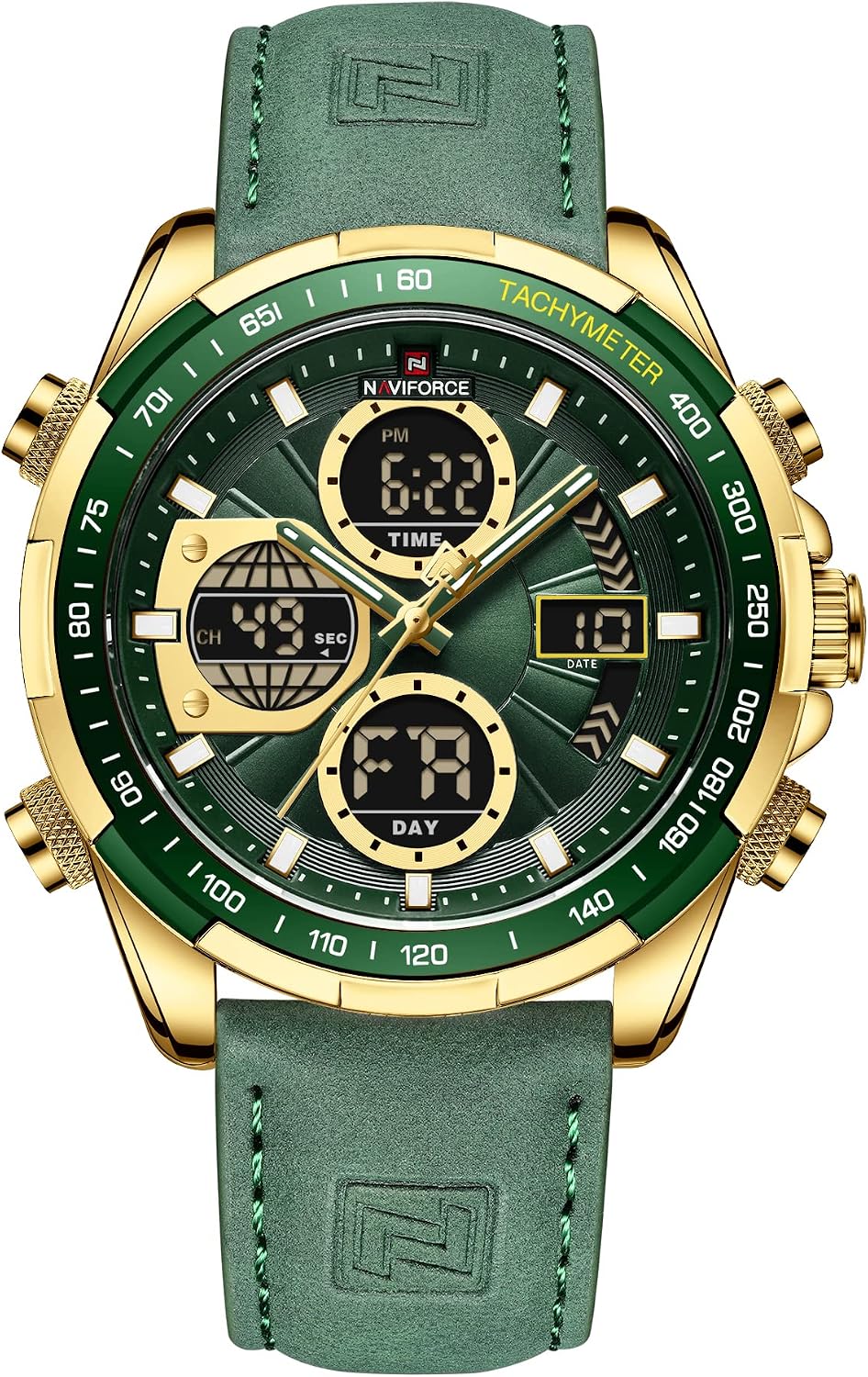 HOTNAVIFORCE Men's Military Digital Watches Analog Quartz Waterproof Watch Sport Multifunctional Leather Wristwatch