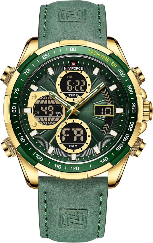 HOTNAVIFORCE Men's Military Digital Watches Analog Quartz Waterproof Watch Sport Multifunctional Leather Wristwatch