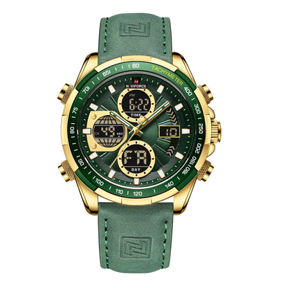 HOTNAVIFORCE Men's Military Digital Watches Analog Quartz Waterproof Watch Sport Multifunctional Leather Wristwatch