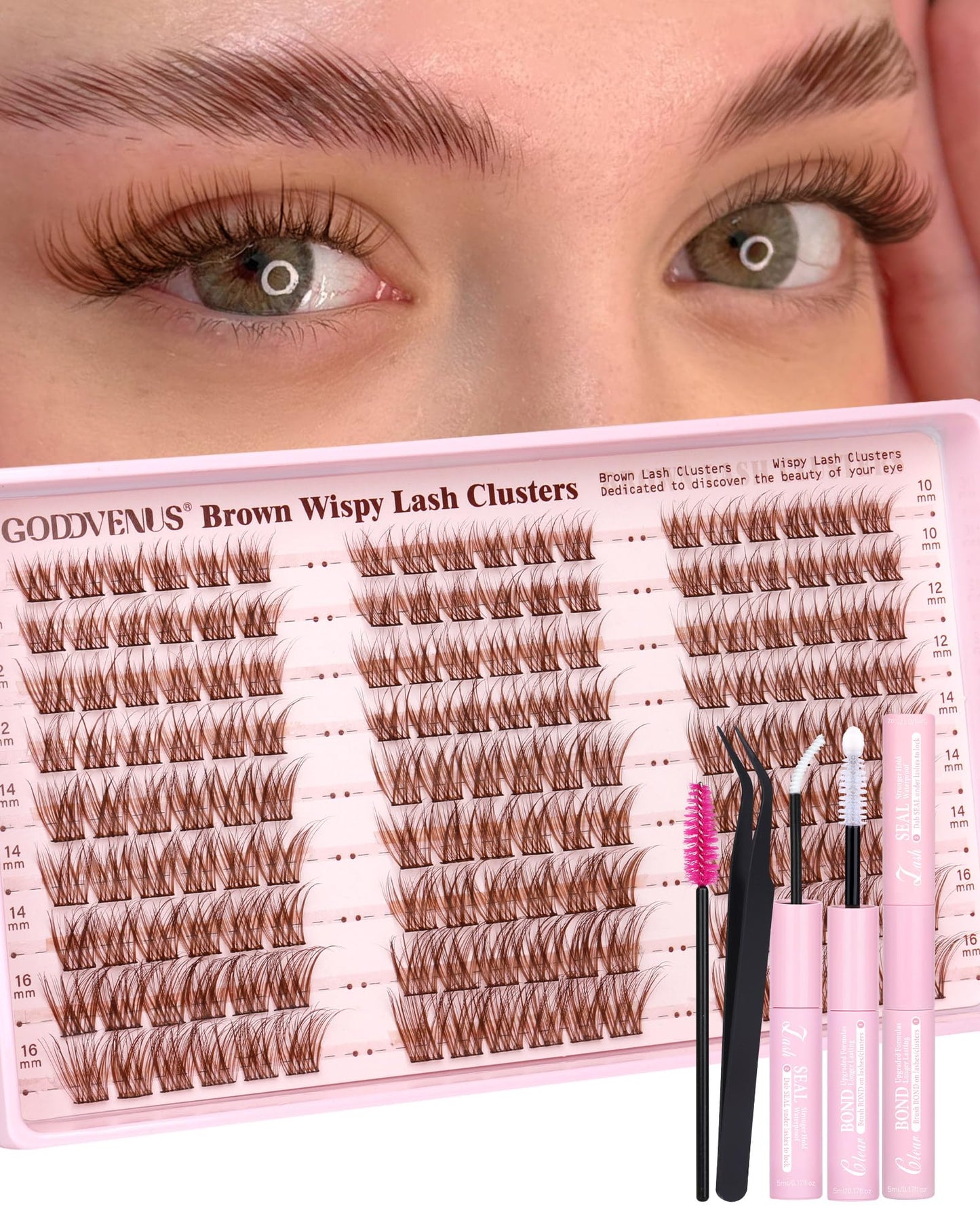 HOTGoddvenus Lash Clusters Kit Wispy Eyelash Clusters Lashes Natural DIY Lash Extension Kit 10-16mm Cluster Eyelash Extensions Kit 300pcs C Curl Individual Lashes Cluster Eyelash (No Tweezers)