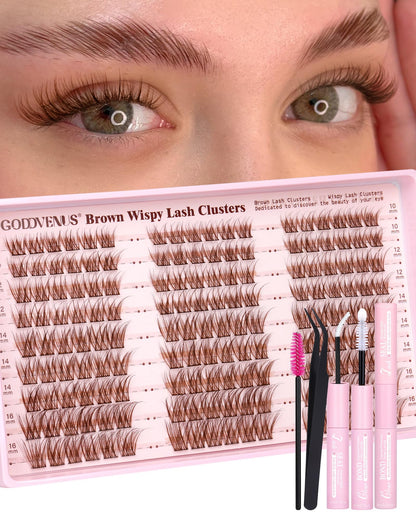 HOTGoddvenus Lash Clusters Kit Wispy Eyelash Clusters Lashes Natural DIY Lash Extension Kit 10-16mm Cluster Eyelash Extensions Kit 300pcs C Curl Individual Lashes Cluster Eyelash (No Tweezers)