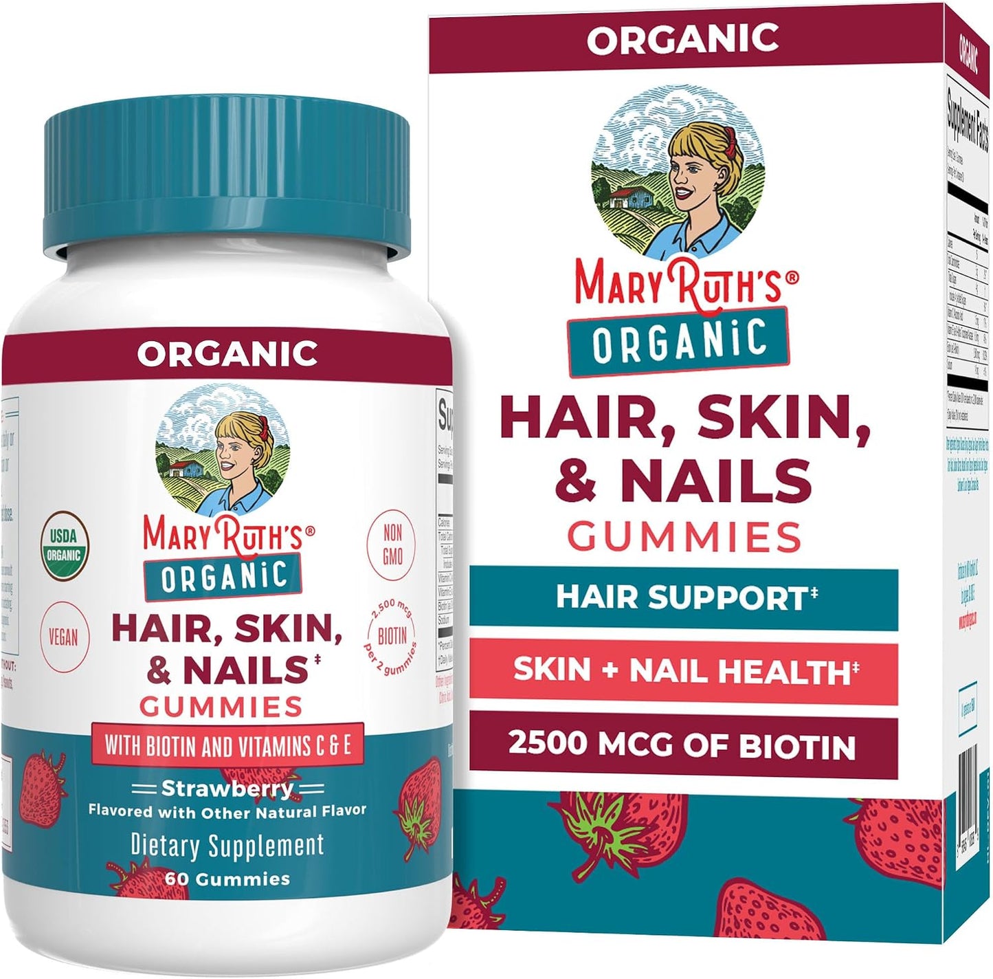 HOTMARYRUTH'S Hair Skin and Nail Vitamins | USDA Organic | 2500 mcg Biotin Gummies with Vitamin C & Vitamin E | Hair Growth Vitamins | Skin Care | Nail Growth | Ages 14+ | 60 Count