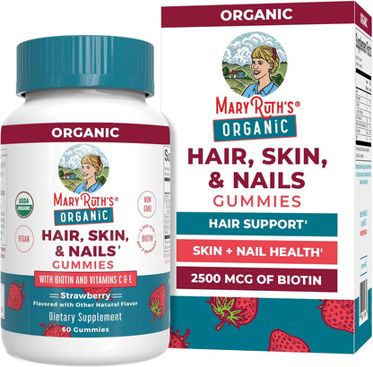 HOTMARYRUTH'S Hair Skin and Nail Vitamins | USDA Organic | 2500 mcg Biotin Gummies with Vitamin C & Vitamin E | Hair Growth Vitamins | Skin Care | Nail Growth | Ages 14+ | 60 Count