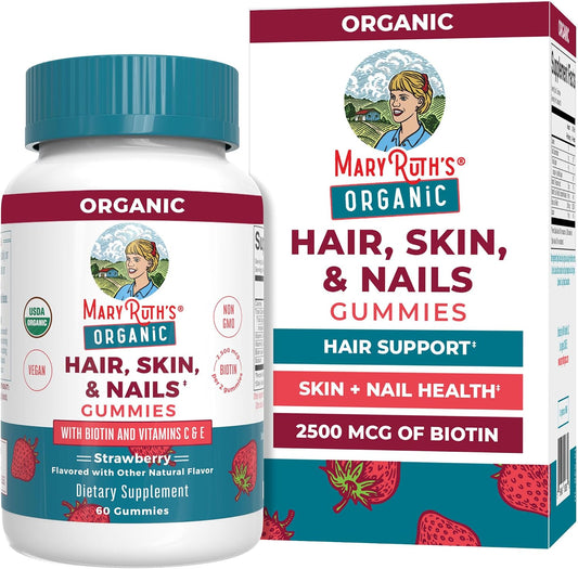 HOTMARYRUTH'S Hair Skin and Nail Vitamins | USDA Organic | 2500 mcg Biotin Gummies with Vitamin C & Vitamin E | Hair Growth Vitamins | Skin Care | Nail Growth | Ages 14+ | 60 Count