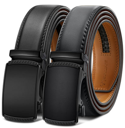 HOTBULLIANT Men Belts 2 Pack,Ratchet Sliding Belt Adjustable For Gift Mens Dress Casual 1 3/8",Cut for Fit