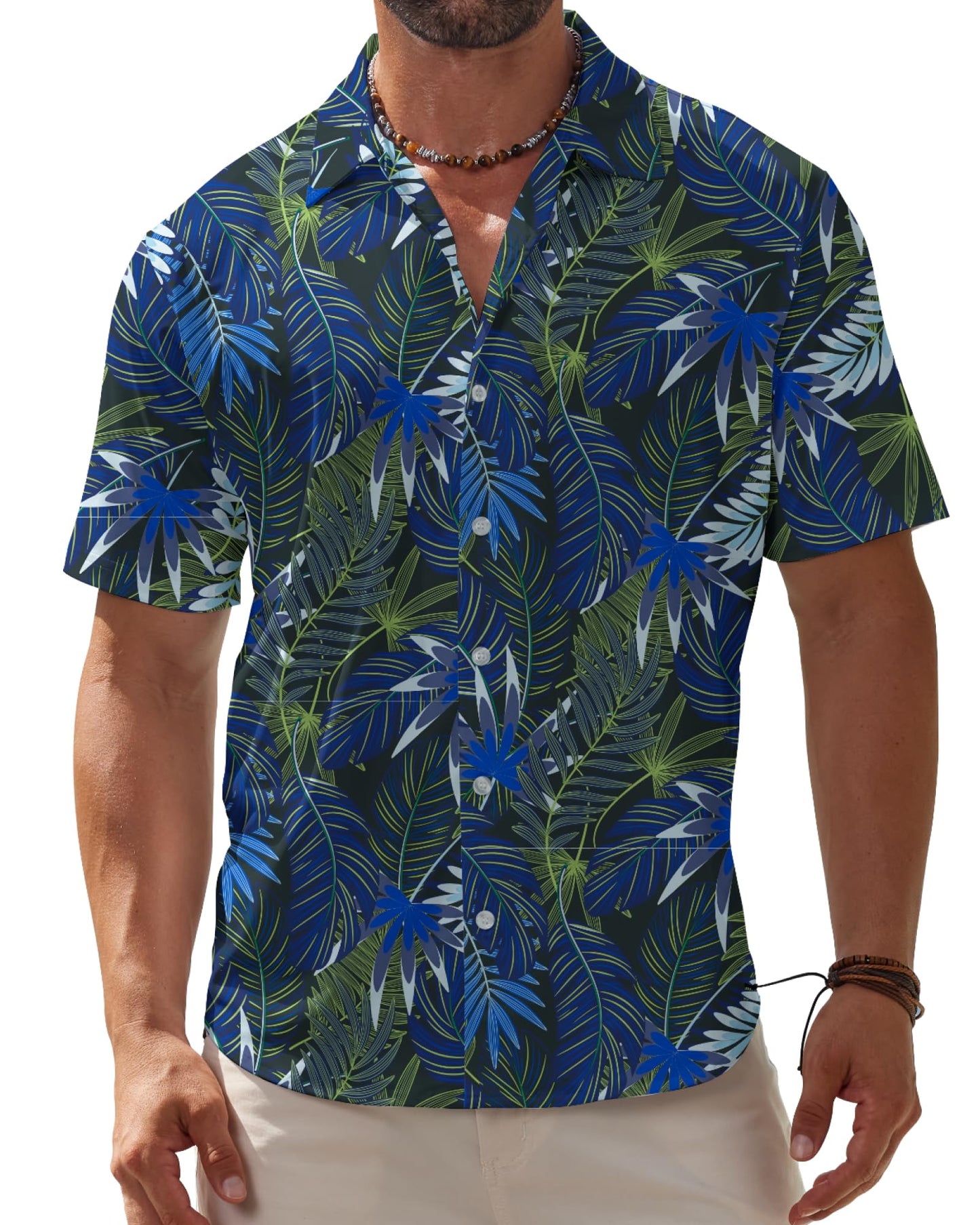 HOTBOJIN Men's Hawaiian Wrinkle Free Short Sleeve Button Down Tropical Floral Beach Vacation Shirt