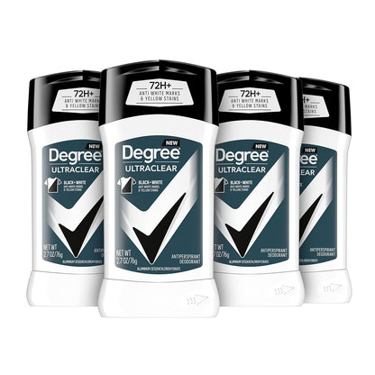 HOTDegree Men UltraClear Antiperspirant Deodorant Black + White 4 count 72-Hour Sweat & Odor Protection Antiperspirant For Men With MotionSense Technology 2.7 oz