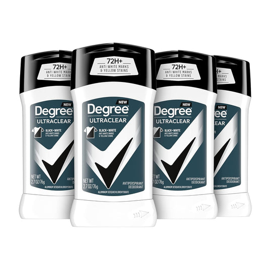 HOTDegree Men UltraClear Antiperspirant Deodorant Black + White 4 count 72-Hour Sweat & Odor Protection Antiperspirant For Men With MotionSense Technology 2.7 oz