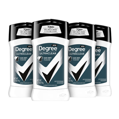 HOTDegree Men UltraClear Antiperspirant Deodorant Black + White 4 count 72-Hour Sweat & Odor Protection Antiperspirant For Men With MotionSense Technology 2.7 oz