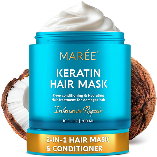 HOTMAREE Deep Conditioning Hair Mask for Damaged Hair Treatment – Keratin Hair Care for Hydrating Growth Repair Moisturizing – Dry Curly Color Refreshing – 10 Fl Oz, White