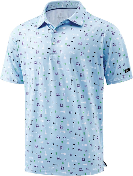 HOTObla Mens Golf Polo Shirts Short Sleeve Dry Fit Performance Moisture Wicking Casual Print Collared Golf Shirts for Men