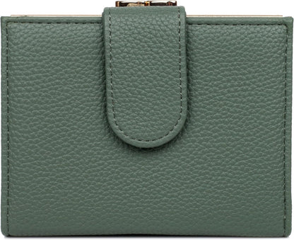 HOTJulia Buxton Women's RFID Blocking Wallet with 16 Card Slots & Coin Pocket, Snap Closure Trifold Purse Organizer,Classic Sage