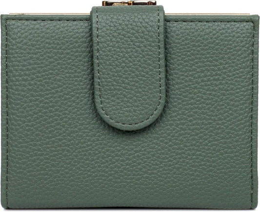 HOTJulia Buxton Women's RFID Blocking Wallet with 16 Card Slots & Coin Pocket, Snap Closure Trifold Purse Organizer,Classic Sage